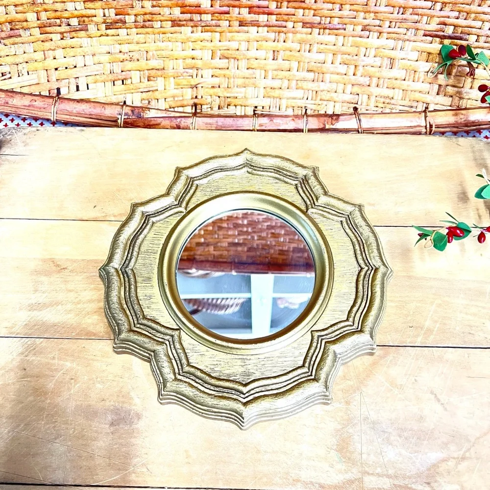 Vintage gold resin small mirror wall decor regency